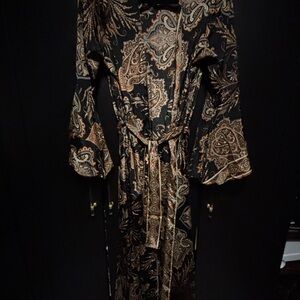 Paisley Print Black & Gold Long Wrap Scarf